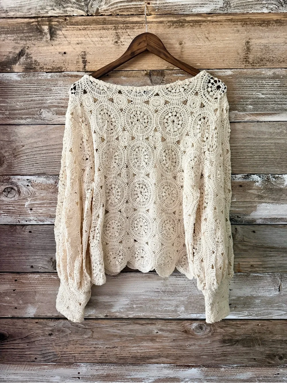 ZARA-Cream Crochet Boho Sweater Top